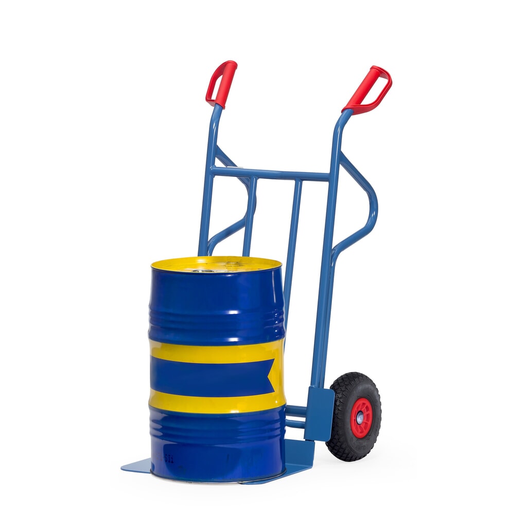 Zdjęcie produktu nr 3: Wózek transportowy fetra®, wysokość 1200 mm, udźwig 350 kg, szufla szer. x gł. 480 x 300 mm, z pałąkami do odkładania, ogumienie PU