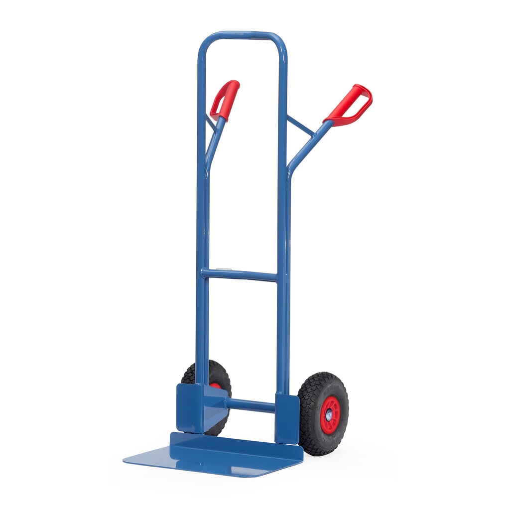 Zdjęcie produktu nr 1: Wózek transportowy fetra®, wysokość 1300 mm, udźwig 300 kg, szufla szer. x gł. 480 x 300 mm, z pałąkiem poprzecznym górnym, ogumienie PU