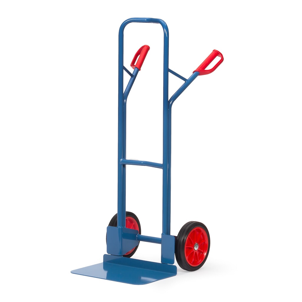 Zdjęcie produktu nr 1: Wózek transportowy fetra®, wysokość 1300 mm, udźwig 300 kg, szufla szer. x gł. 480 x 300 mm, z pałąkiem poprzecznym górnym, ogumienie z pełnej gumy