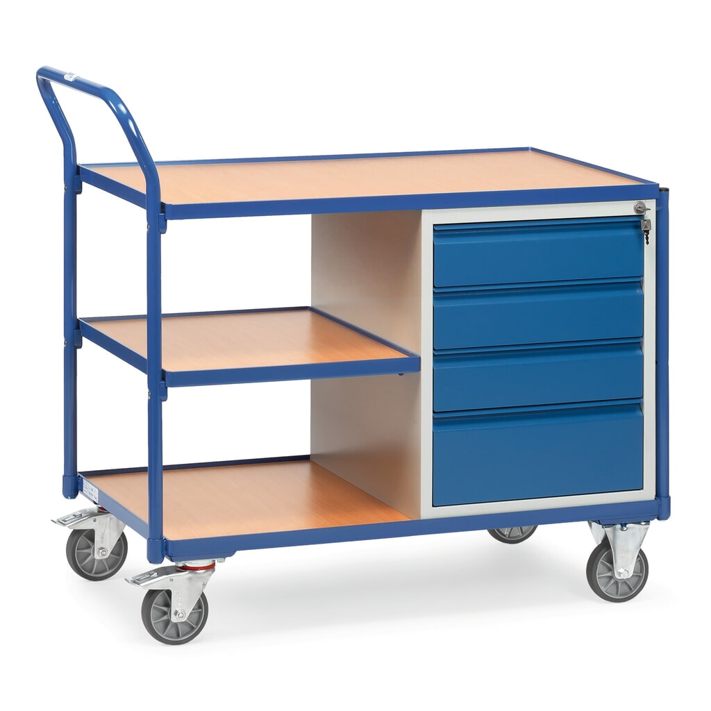 Zdjęcie produktu: Wózek warsztatowy fetra® z szafką i 3 piętrami, wys. x szer. x gł. 1040 x 1130 x 600 mm