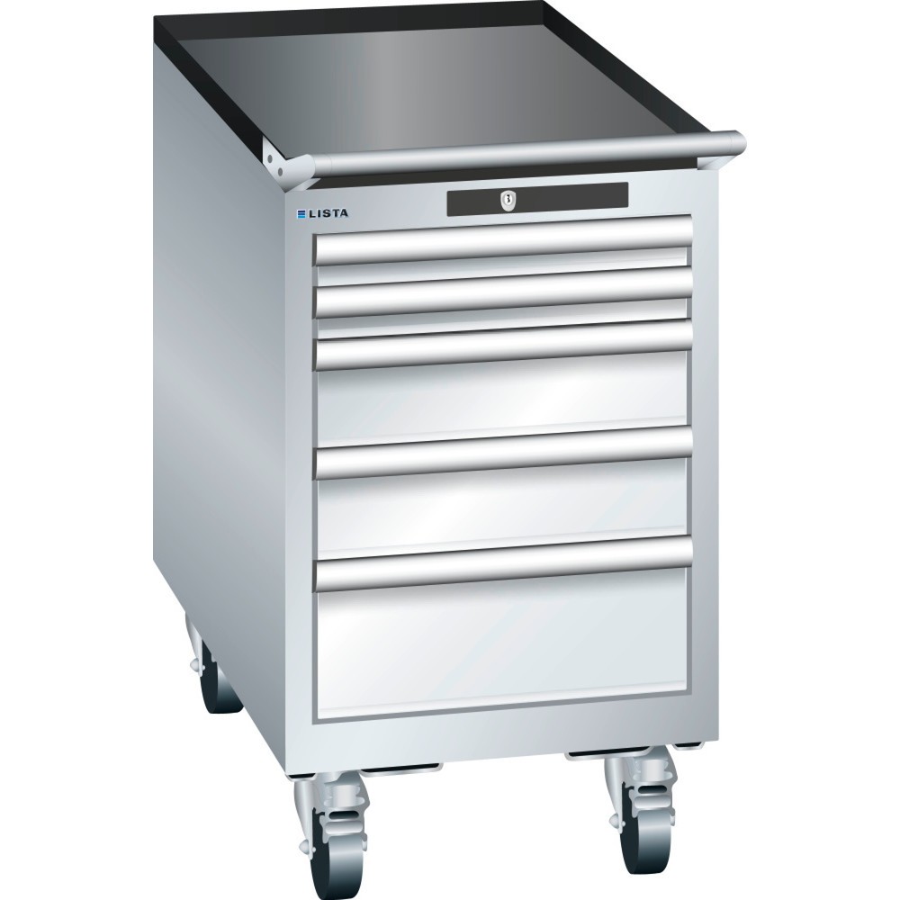 Obraz produktu: Wózek warsztatowy LISTA 18x36E, (szer. x gł. x wys.) 411 x 725 x 723 mm, 5 szuflad, 2 x 50 / 2 x 100 / 1 x 150, jasnoszary, KEY Lock