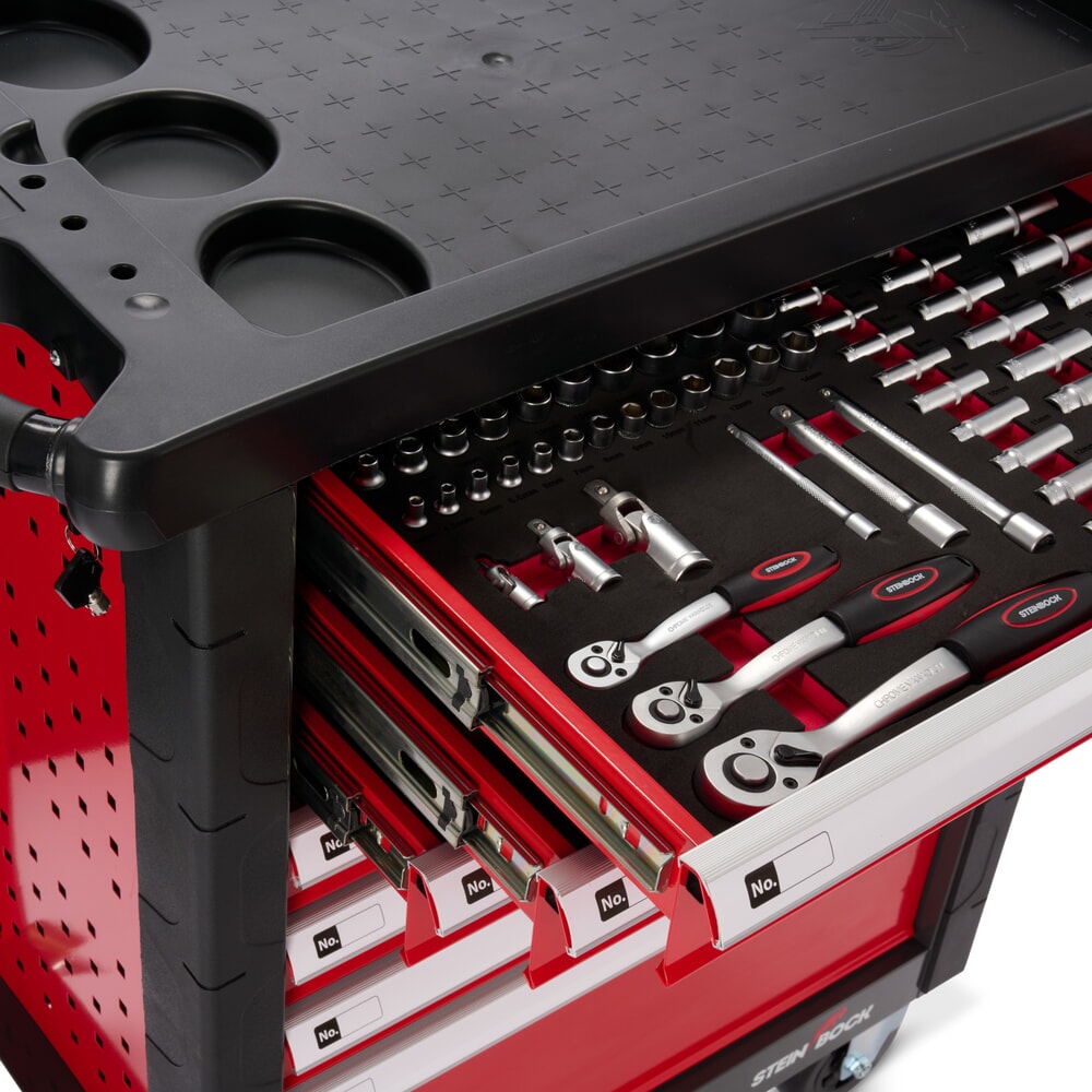Zdjęcie produktu nr 5: Wózek warsztatowy Steinbock® L, 7 szuflad, możliwość zamykania, wraz ze 178-częściowym zestawem narzędzi