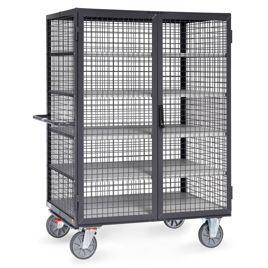 Wózek z szafką ESD fetra®, udźwig 750 kg, ściany kratowe, z drzwiami dwuskrzydłowymi, 5 pięter o wymiarach 1200 × 780 mm Zdjęcie produktu nr 1: Wózek z szafką ESD fetra®, udźwig 750 kg, ściany kratowe, z drzwiami dwuskrzydłowymi, 5 pięter o wymiarach 1200 × 780 mm