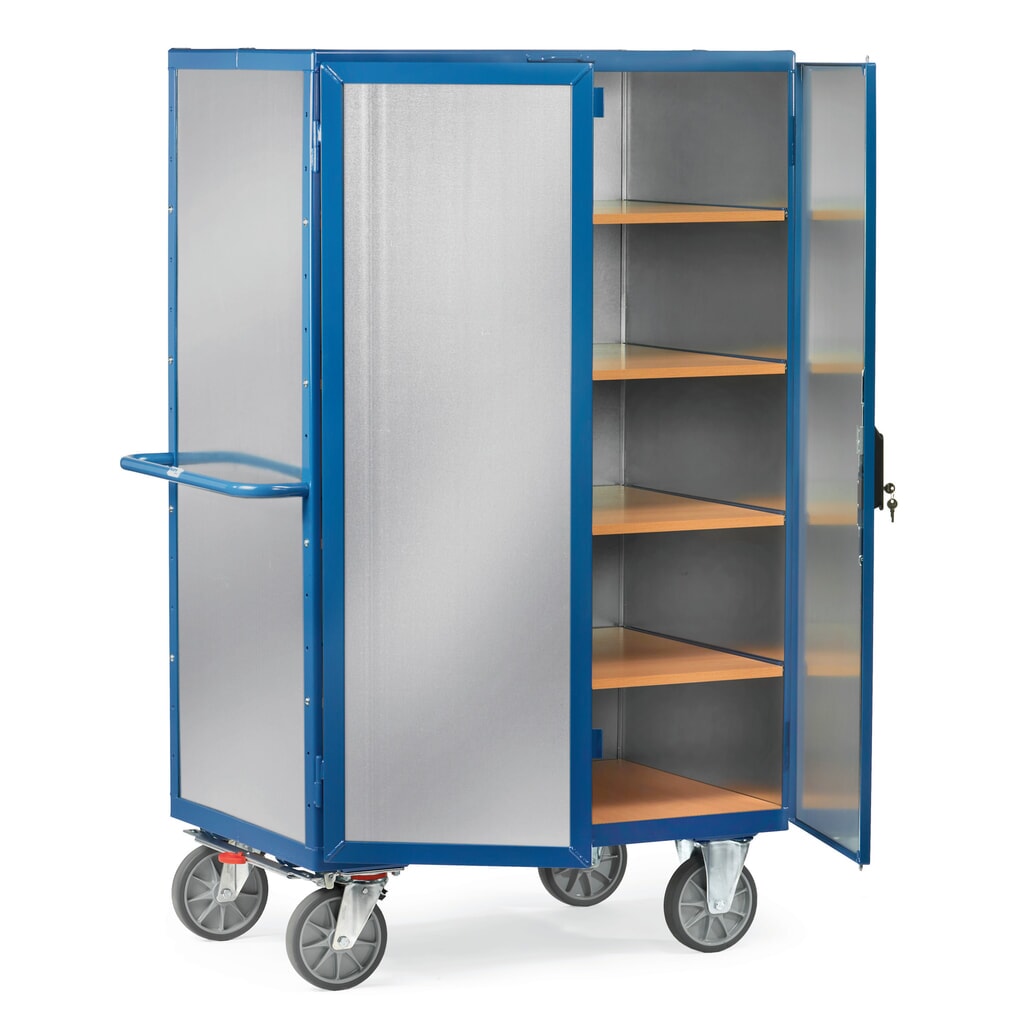 Wózek z szafką fetra®, zamknięty, z drzwiami dwuskrzydłowymi, blacha stalowa, 5 poziomów po 1 000 × 680 mm Zdjęcie produktu: Wózek z szafką fetra®, zamknięty, z drzwiami dwuskrzydłowymi, blacha stalowa, 5 poziomów po 1 000 × 680 mm