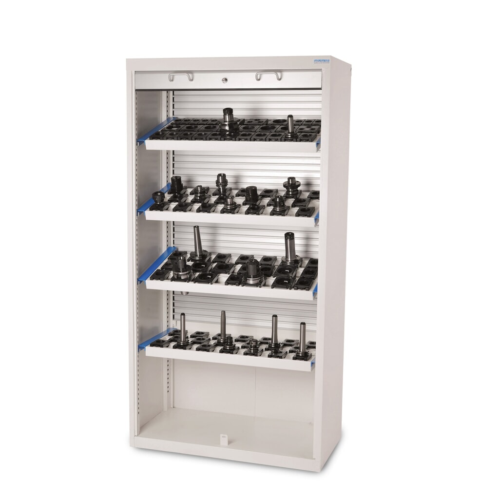 Wysoka szafa na narzędzia CNC Bedrunka+Hirth z plastikową roletą, wys. x szer. x gł. 1950 x 1000 x 500 mm, VDI 50 (64 sztuki) Zdjęcie produktu: Wysoka szafa na narzędzia CNC Bedrunka+Hirth z plastikową roletą, wys. x szer. x gł. 1950 x 1000 x 500 mm, VDI 50 (64 sztuki)
