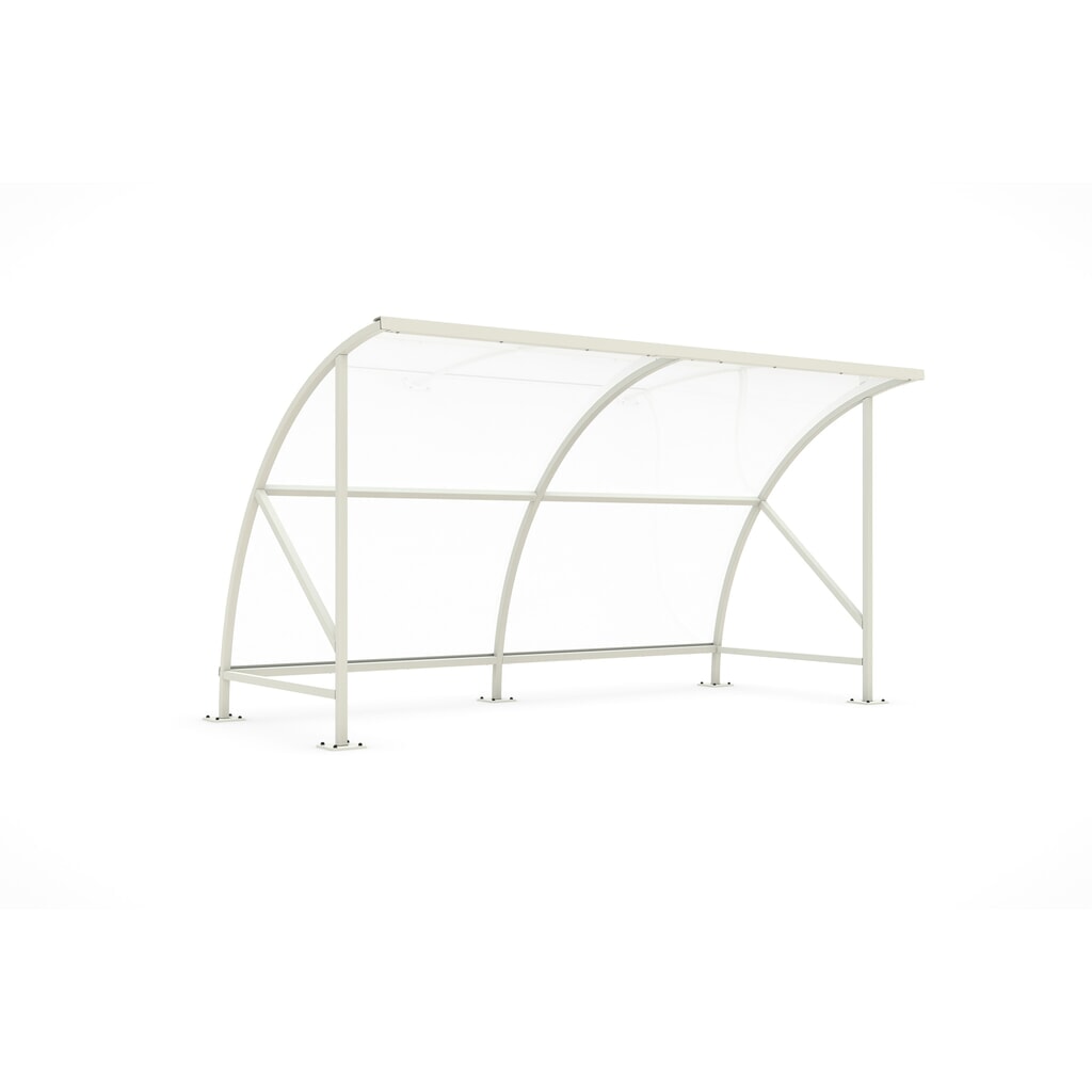 Zadaszenie SWING z okrągłym łukiem, szerokość 4080 mm, RAL 9002 szaro-biały Zdjęcie produktu: Zadaszenie SWING z okrągłym łukiem, szerokość 4080 mm, RAL 9002 szaro-biały