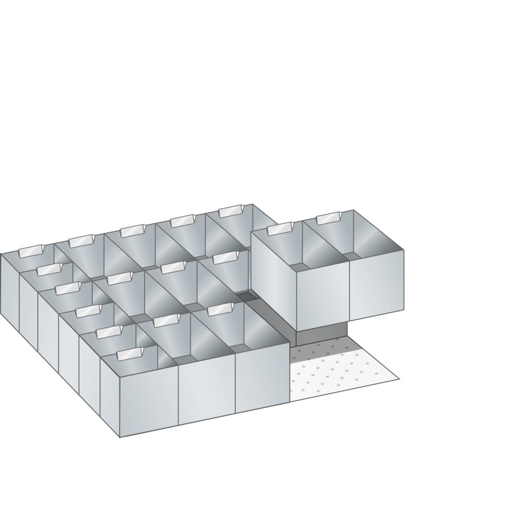 Zdjęcie produktu: Zestaw skrzynek do pojemników LISTA (szer. x gł.) 500 x 600 mm, 18 cz., do wysokości przodu 75 mm