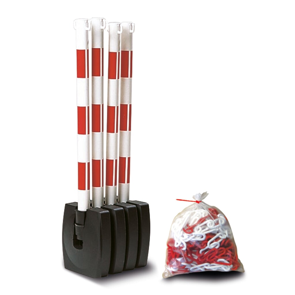 Guarda-Flex łańcuch ostrzegawczy zestaw, 4 stojaki + 10m łańcuch, czerwony/biały Zdjęcie produktu nr 1: Guarda-Flex łańcuch ostrzegawczy zestaw, 4 stojaki + 10m łańcuch, czerwony/biały