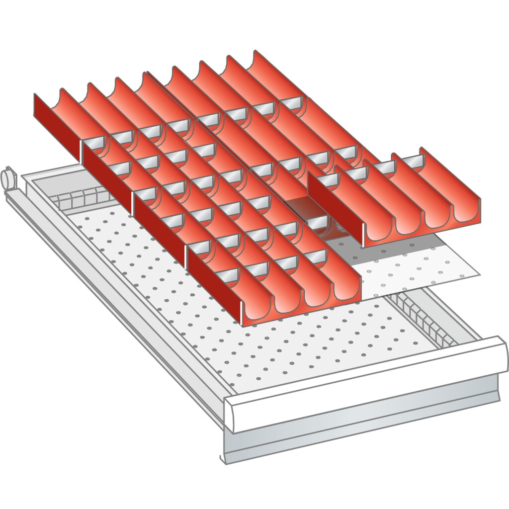 Zestaw zagłębień (niecek) LISTA 18x36E, (szer. x gł. x wys.) 306 x 612 x 50 mm, 48 cz. Zdjęcie produktu: Zestaw zagłębień (niecek) LISTA 18x36E, (szer. x gł. x wys.) 306 x 612 x 50 mm, 48 cz.