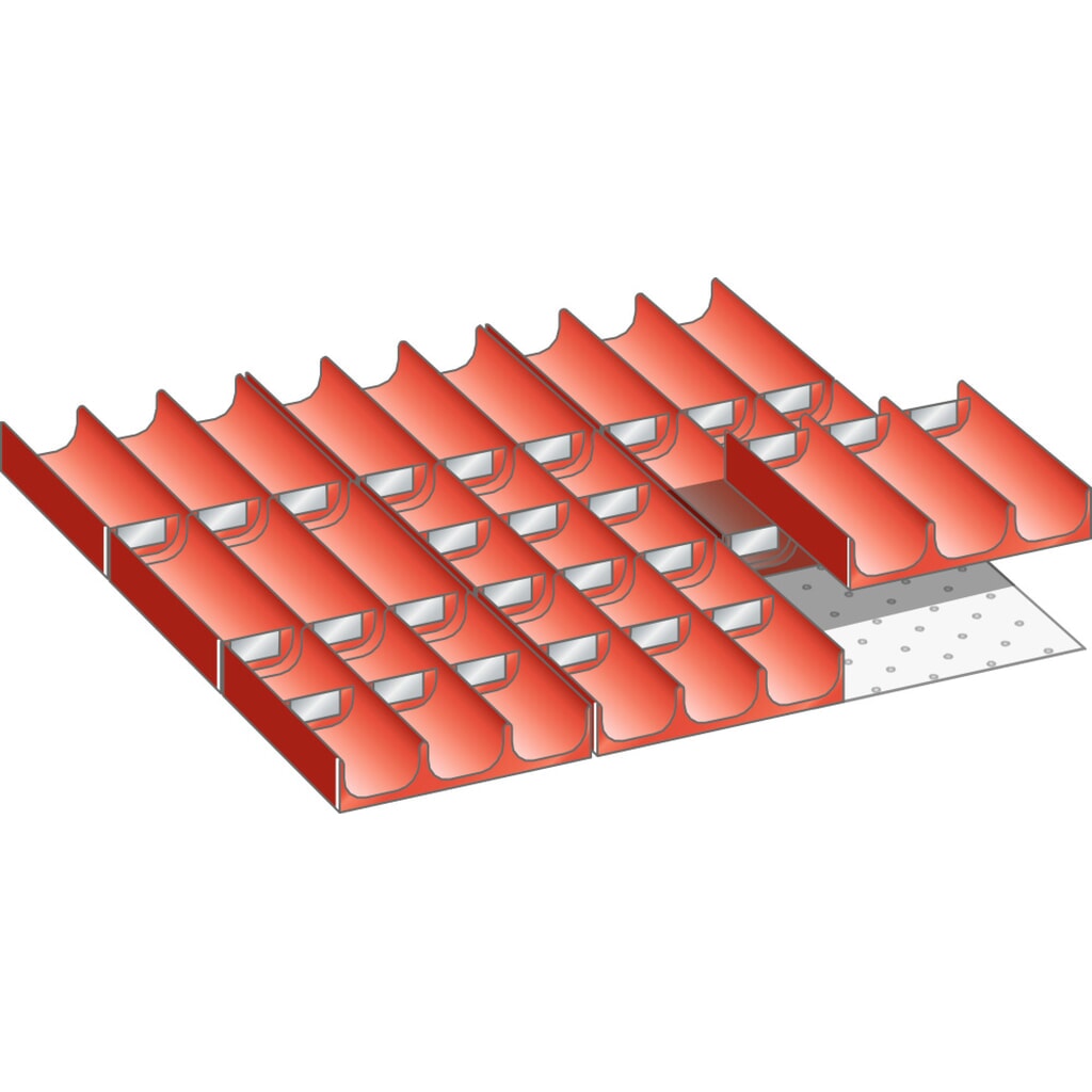 Zestaw zagłębień (niecek) LISTA 27x27E, (szer. x gł. x wys.) 459 x 459 x 50 mm, 39 cz. Zdjęcie produktu: Zestaw zagłębień (niecek) LISTA 27x27E, (szer. x gł. x wys.) 459 x 459 x 50 mm, 39 cz.